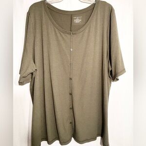 WOMENS 26/28 LANE BRYANT RIBBED OLIVE GREEN PULLOVER SHORT SLEEVE T-SHIRT